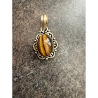 Vintage Tigers Eye Jewelry Set Ring Pendant Earrings Boho Silver Tone 3pc