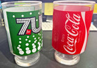 Vintage 7up   Coca-cola Footed Advertising Glasses Soda Pop Barware Retro Set  