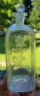Early Pontil German Half Post Flask   Bottle With Stopper - Etch Decorated 