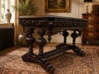 Victorian Antique Carved Oak Table 1870s Handmade Gothic Jacobean Uk Delivery