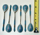 6 Antique  875 Silver enamel Cloisonne Spoons By Gustav Klingert Before 1899