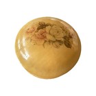 Vintage Round Alabaster Stone Trinket Box Floral Lid Hinged Vanity Jewelry