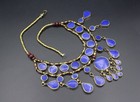 Vintage Afghan Alpaka Necklace  Blue Enamel Tassels Costuming  Necklace 