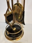 Vintage Brass Fireplace Tool Set Black Handles Stand Poker Tongs Shovel Brush 