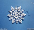 Plastic Snowflake Ornaments 4  White Glittered 10 Pieces
