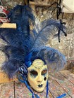 Carnival Mask Decorated With Elegant Blue Feathers - Venetian Face Mask