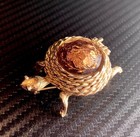 Cute   Vtg Sarah Coventry Solid Perfume Compact pin  Turtle W faux Jewel   1960s