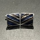 Diagonal Blue Black Stripes Square Cufflinks For Men Birthday Gift In Box