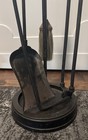 Vintage Bradley Hubbard Cast Iron Fireplace 5 Piece Set  Brass Handles W  Stand