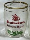 Set 5 Vintage Budweiser 3 25  Collector Barrel Tasting Glasses Gold Rim Red Logo