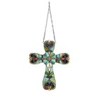 Stained Glass Cross Window Panel Suncatcher Tiffany Style Religious 16  W 20  T