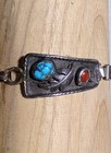  Vintage Navajo Sterling Silver Turquoise   Coral Watch Cuff Bracelet 