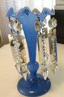 Antique Mantel Luster Art Glass Vase W  Prisms Blue