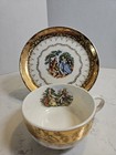 Vintage Teacup And Saucer Victorian Courting Man And Woman Unbranded Filigree   