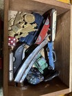 Grandpa   s Junk Drawer Vintage Collectibles Lot Cigar Box Knives Toys Eagle Pins