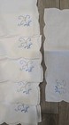 Vtg 6 White Linen Napkins 15x15  Blue Floral Embroidery Scallop Edge Nwot