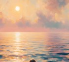 Woman Swimming At Ocean Sunrise - 5  X 7  Oil Painting Print   Serene Dawn Art