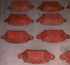 Great Set  11  Antique  Cast Iron  Bin  Cabinet  Pulls  Old Red Paint