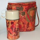 1969 Thermos Floral Orange Vinyl Lunchbox Brunch Bag W Original Matching Thermos