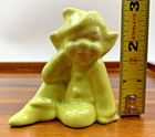 Vintage Lime Green Ceramic Pixie Elf Sitting Sideways Smile Mcm 50s Euc