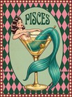 Pisces Zodiac Art Print   Mermaid Cocktail Astrology Poster   Vintage Horoscope