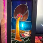 Very Old Vintage Stained Glass Art  Picture Window Of Mushroom And Snail 