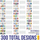 Set 7 320 Airbrush Nail Art Stencil Designs - 20 Template Sheets Kit Brush Paint