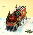 B03-3d Pop Up Christmas Greeting Card  train  Christmas Tree  Santa  And Deer