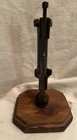 Antique Braider Bobbin   Carrier Brown Wooden Base Steel Carrier