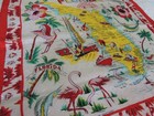 Florida Scarf Vintage 28  By 31  Silky Souvenir Red Border Flamingos Boats Fish