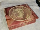 Vintage Incolay Stone Marbled Pink Angel   Cherub Trinket Jewelry Box 7  X 7 5 