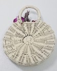 Vintage White Wicker Wall Pocket Basket Large Hanging Planter Floral Arrangement