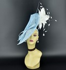 Mf173-1  Powder Blue white  kentucky Derby Wedding Tea Party Sinamay Fascinator