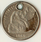 1860 Love Token Seated Liberty 1 2 Dime - Engraved Na Smith  Ny  Chain Hole Lt22