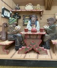 Vtg Wood Carved 3d German Wall Art W  People Playing Cards In Kitchen  9   x 6 75   