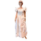 Vintage 80s Ivory Wedding Gown Lace Pearl Ball Gown Rosette Bridal Dress Sz 6