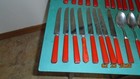Vintage Art Deco Red Bakelite 33 Pcs  Silver Ware Set 8 Knives 8 Spoons 17 Forks