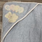 Vintage 80s 90s Baby Embroidered Hooded Terry Cloth Bath Towel Blue