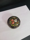 Vintage Hand Crafted Ukrainian Black Lacquer Floral Trinket Box Jewelry 