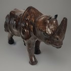 Vintage Brown Leather Wrapped Rhinoceros W  Glass Eyes-13   l -safari Zoo Animal