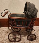 Vtg Wicker Baby Dolls Pram Carriage Stroller Victorian Style Decor
