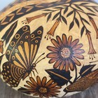 Vintage Hand Carved Gourd Peruvian Folk Art Sunflower Vines Floral Butterfly
