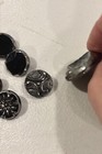 15 Vintage Black Glass Silver Luster Buttons Art Deco Flower 3 8   -1-1 16   concave
