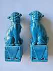 Turquoise Blue Porcelain Foo Dog Statues - 5 Inch
