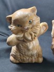 Vintage Lot Set 3 Ceramic Brown tan White Kittens Cat Playing Figure Unique Rare