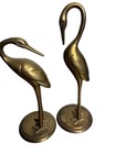 Vintage Mid Century Modern Brass Crane Bird Figurines Set Hollywood Regency