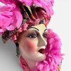 Vintage Ceramic Face Mask Wall Hanging Art Deco Mardi Gras Pink Feathers 16 