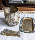 Mid-century Abalone Ice Bucket  Tongs And Tray Mexico