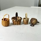 Lot Of 4 Miniature Wicker Baskets Antique German Dollhouse Handwoven Set