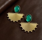 Free People Art Deco Earrings Artisan Fan Gold Museum Crystal Revival Tribal Vtg